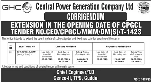 Central Power Generation Company Limited Guddu Tender Notice
